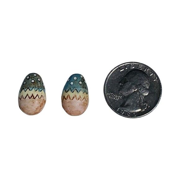 VTG Easter Bunny Brooch And Earrings set 3.5" Hand Painted Easter Egg Whimsical - Picture 11 of 16